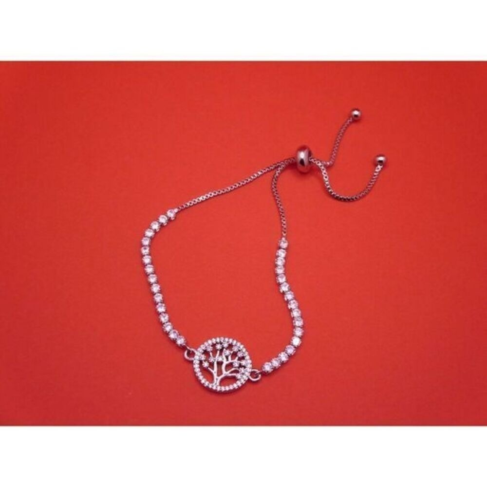 Cubic Zirconia Tree Of Life Adjustable Bolo Bracelet in Fine Silver Plate $75 - Picture 4 of 8